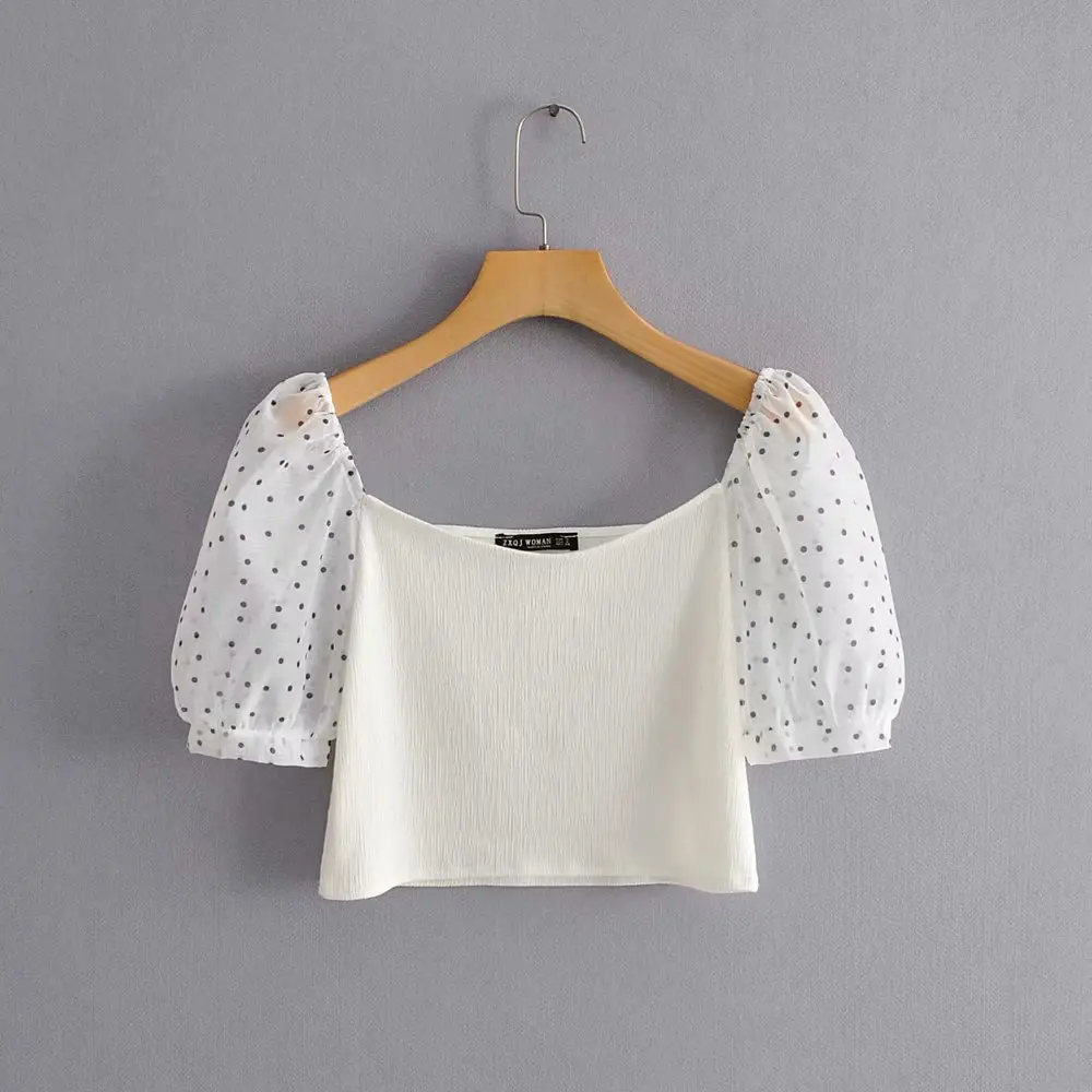 2019 новые женские повседневные рубашки в горошек с пышными рукавами шикарные