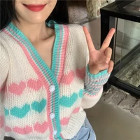 korean sweaters preppy style sweet kawaii v neck heart shaped harajuku y2k winter full sleeve knitting pullover sweater kawaii