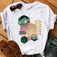 abstract geo in blush pink and gold print t shirt women clothes 2021 summer style tshirt femme white short sleeve t shirt tops