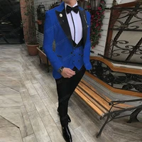 royal blue jacquard mens suits 3 pieces slim fit business suits for men groom wedding suits tuxedo custom jacket vest pants set