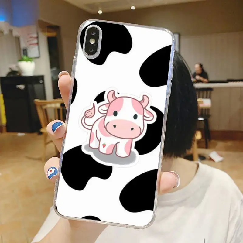 

Milk Cow Print animal Phone Case Transparent for iPhone 6 7 8 11 12 s mini pro X XS XR MAX Plus