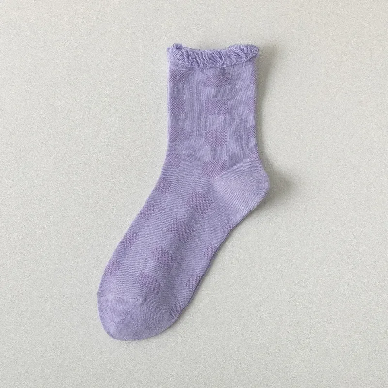 

1Pair Women Short Socks 2021 Fashion New Summer Purple Flower Cotton Socks Tide Korean Lacesocks Sweet Cute Harajuku style