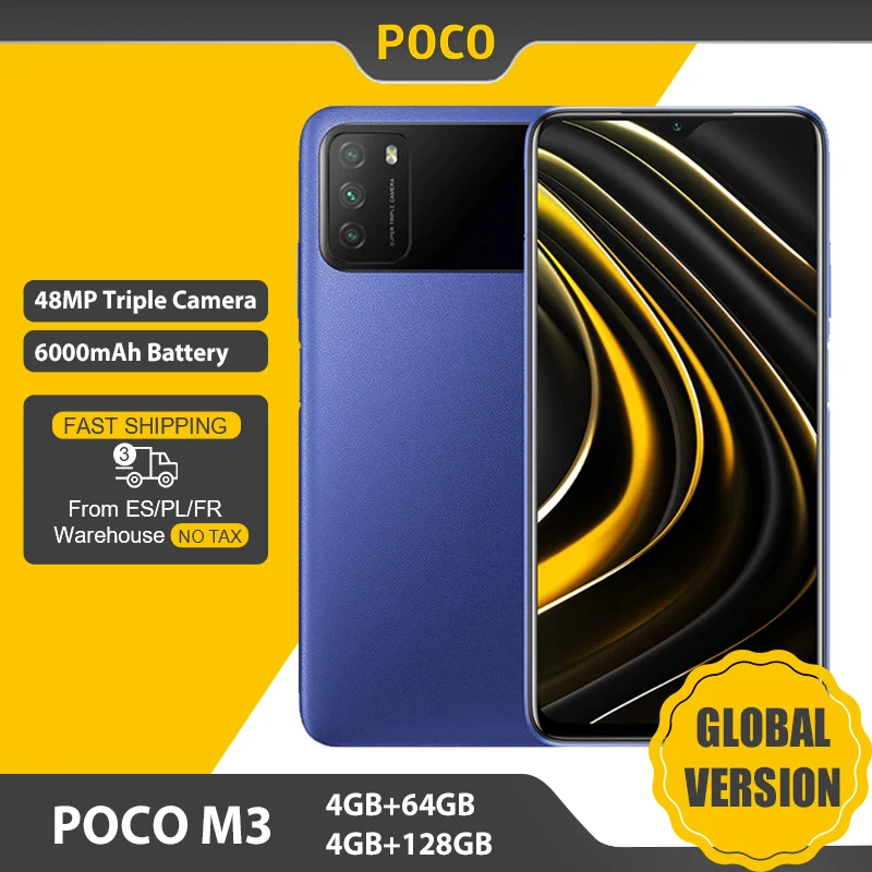 

Spain Warehouse Global Version POCO M3 Smartphone 4GB 64GB/128GB Phone Snapdragon 662 6.53" Display 6000mAh Battery 48MP Camera