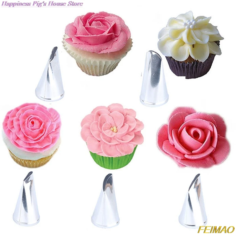

5 шт. Сталь глазури трубопроводов сопла из розовых лепестков металлические насадки для сливок для декорирования торта Крем торт украшения к...