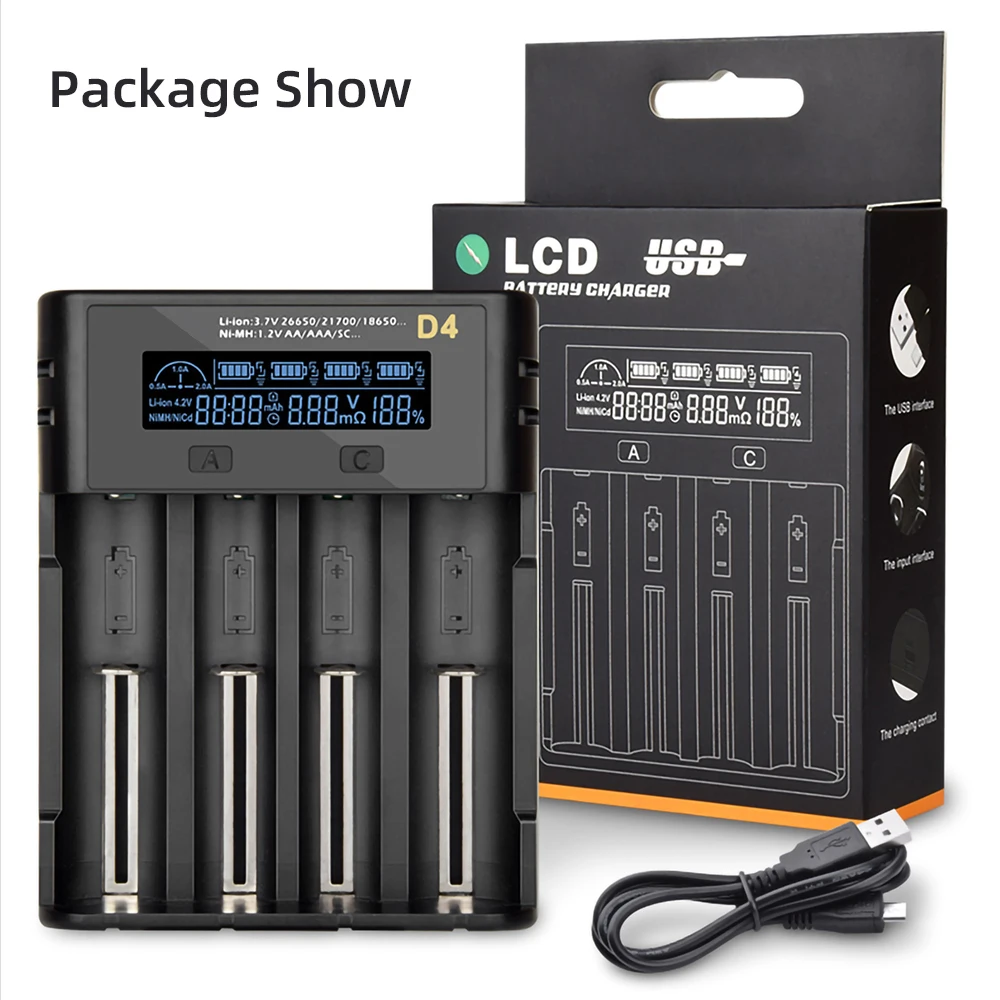

ESSAGER 18650 Battery Charger USB Intelligent Universal Rechargeable Battery Charger for AAAA/AAA/AA/A/SC/C/F6 4 2 Slot