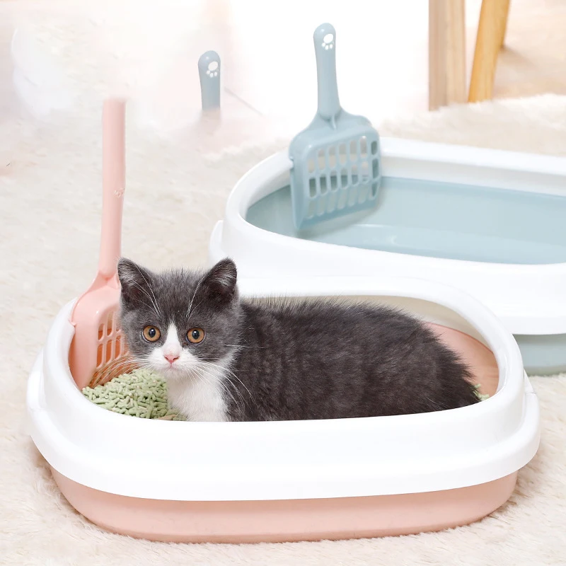

Semi-enclosed cat litter box splash-proof oval cat litter bedpan high-side litter litter cat toilet to send cat litter scoop