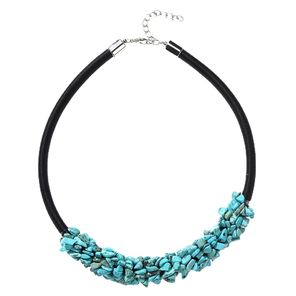 

2021 Black Goth Colorful Natural Stone Necklaces For Women Statement Luxury Gravel Group Choker Necklace Slytherin Jewelry Gifts