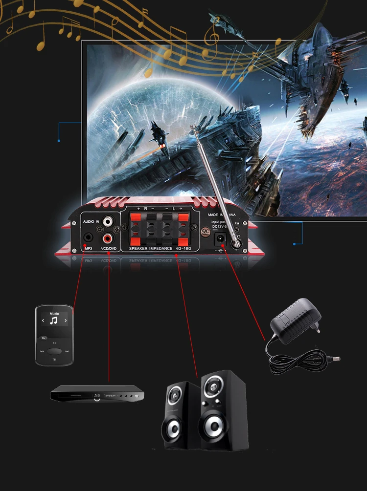 Kinter MA 500 аудио усилитель 4.0CH 30 Вт tda 7377 USB SD FM радио mp3 вход воспроизведение стерео