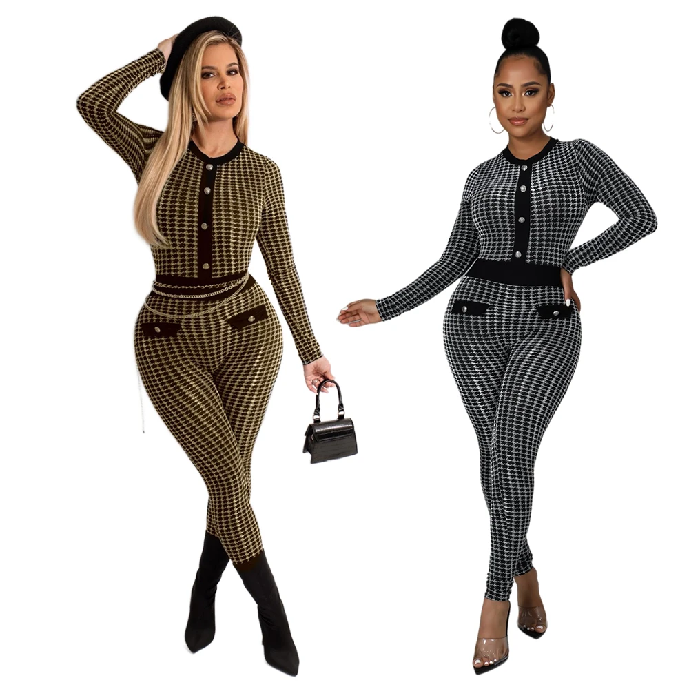 

Cy9563 autumn and winter women's clothing wish fashion sexy leisure small fragrance tight hip conjoined pants (excluding chain)