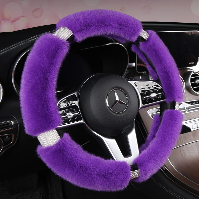 

D Type O Type car steering wheel cover flash diamond plush steering wheel cover suitable for 37-38 cm car steering wheel