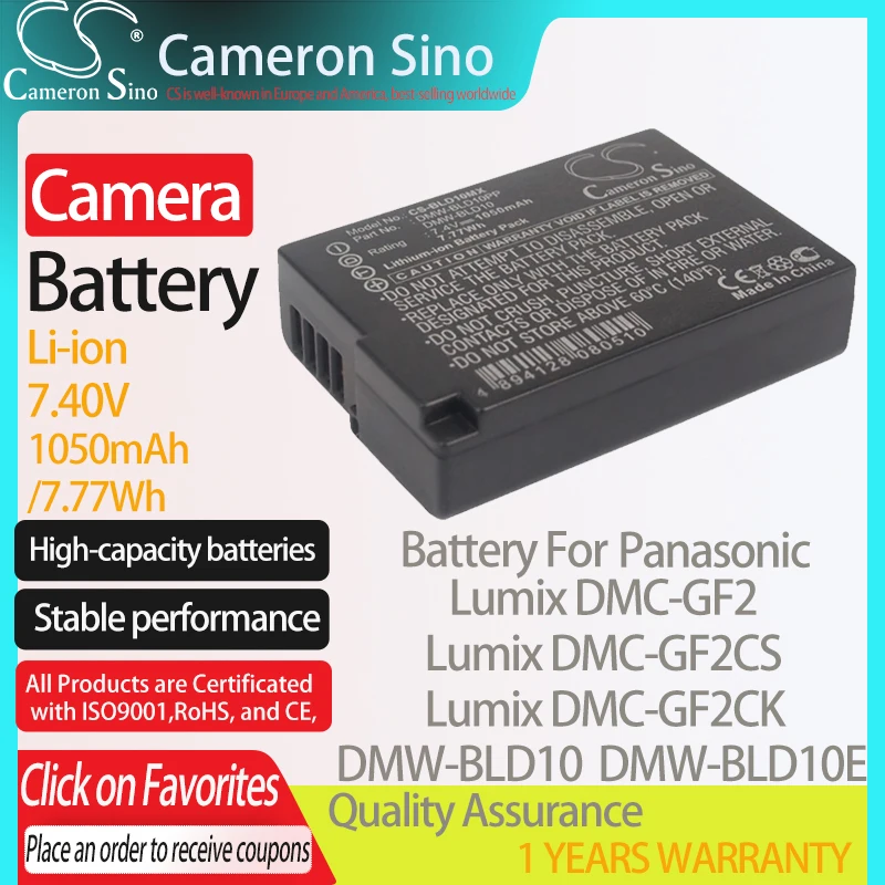 

CameronSino Battery for Panasonic Lumix DMC-GF2 DMC-GF2CK DMC-GF2CS DMC-GF2CR fits Panasonic DMW-BLD10 Digital camera Batteries