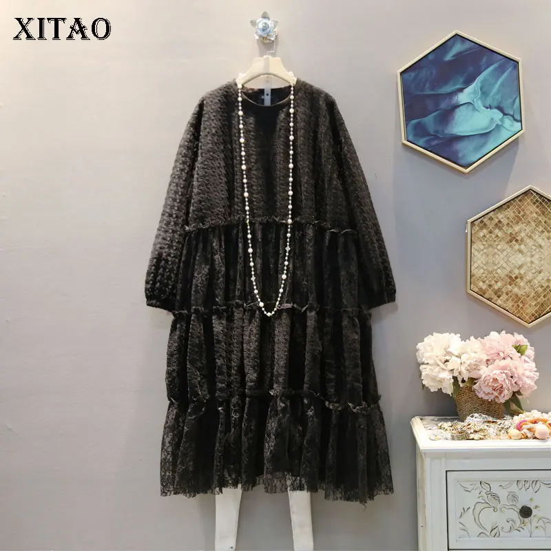XITAO винтажное кружевное платье с подолом женская мода новый пуловер маленький