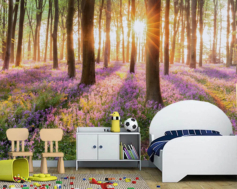Papel de parede Hyacinth forest path at sunrise натуральные 3d обои Настенные для гостиной телевизора