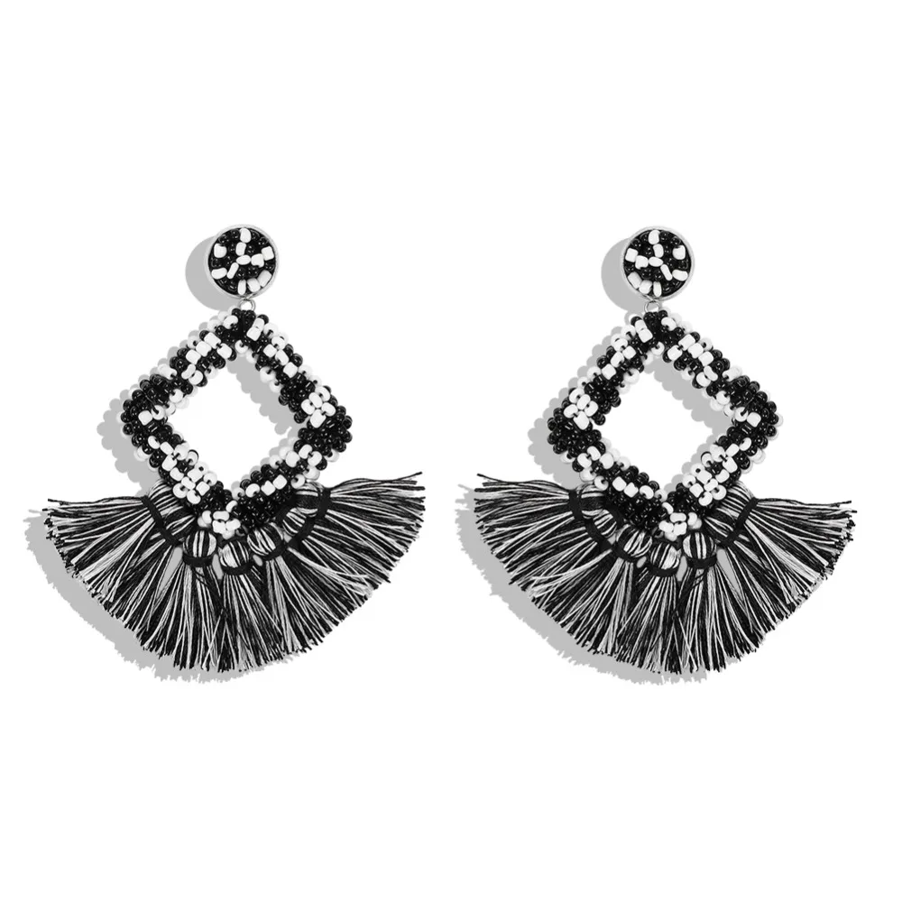 Miwens, новинка, Bauble Bar, синие Квадратные бусины, свисающие, модные женские серьги, кисточка, овальная рафия, массивные серьги-подвески ювелирные изделия