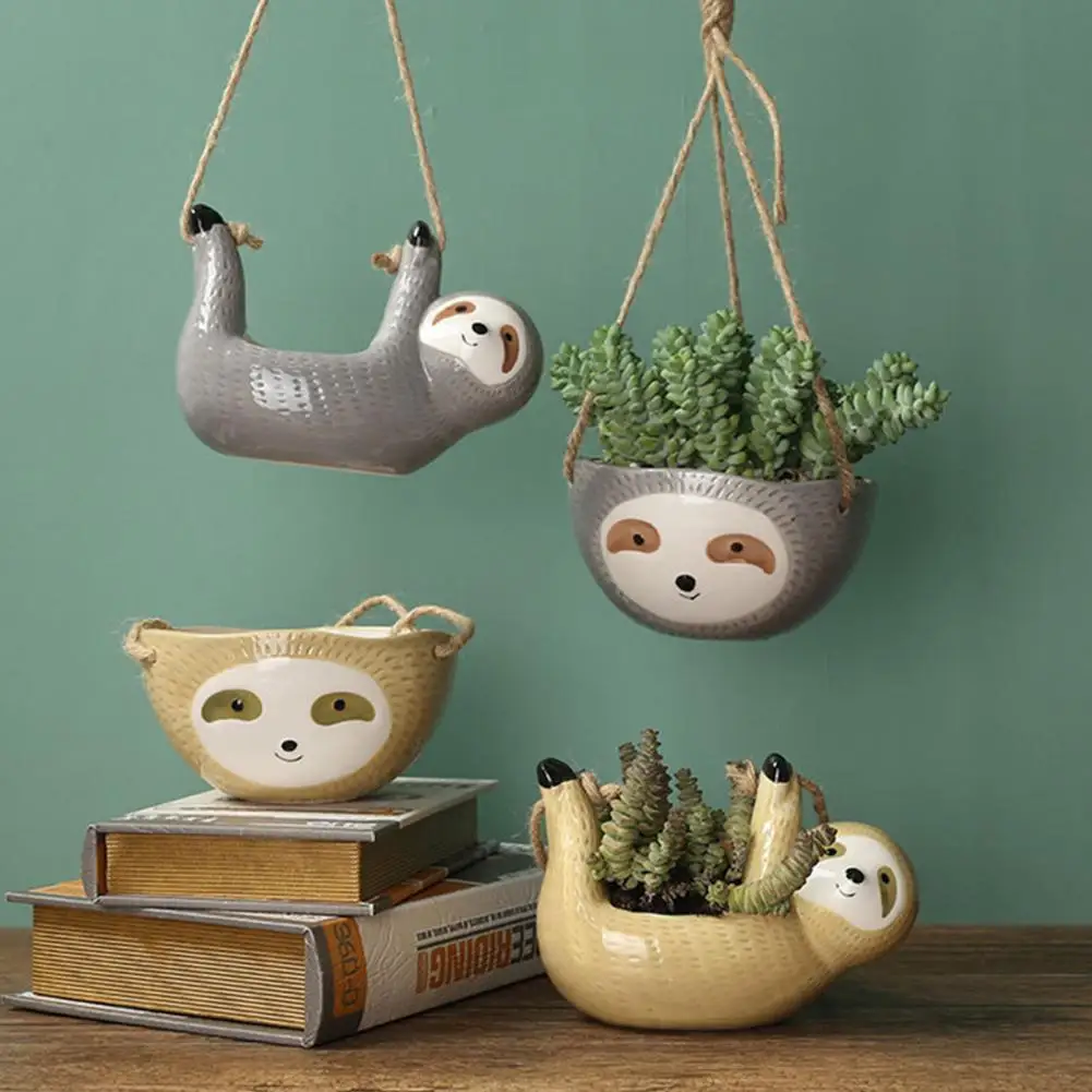 

Hot Sales!! Hanging Plant Pot Delicate Decorative Ceramics Cute Sloth Shape Flower Succulents Vase for Home
