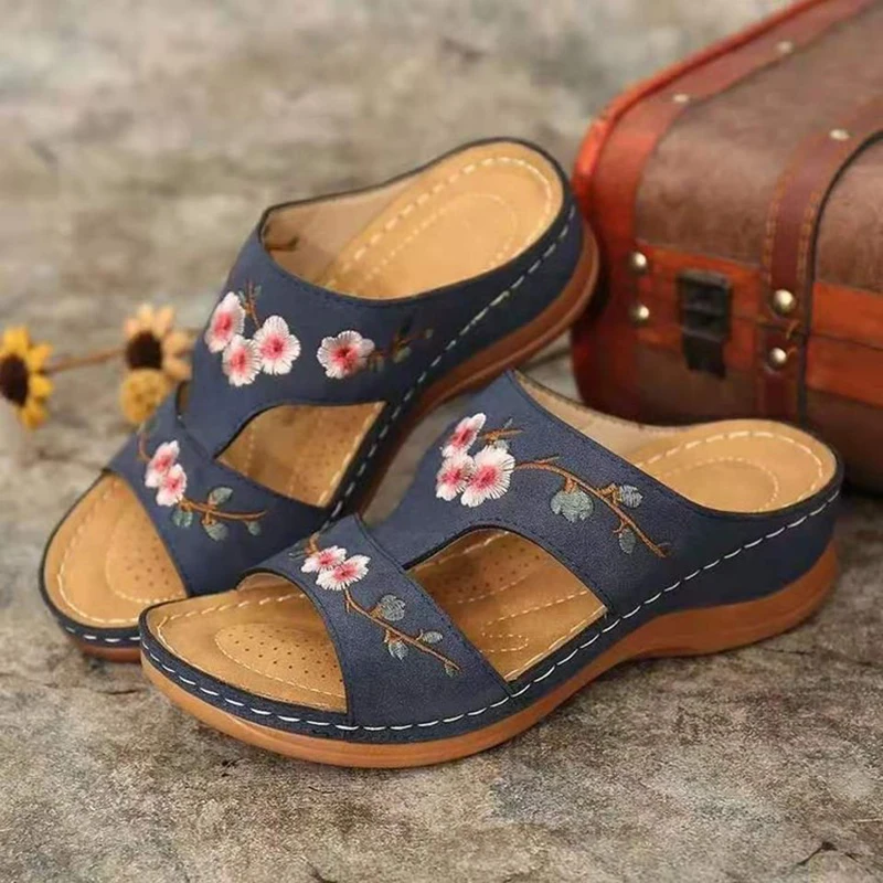 

Summer Women Premium Orthopedic Open Toe Sandals Vintage Anti-slip Breathable Leather Casual Female Platform Retro Shoes TX455