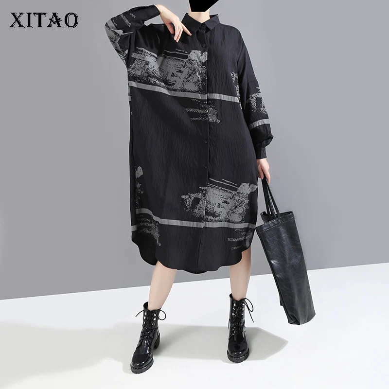 Платье XITAO женское винтажное с принтом свободные однобортное весеннее 2020|Женские
