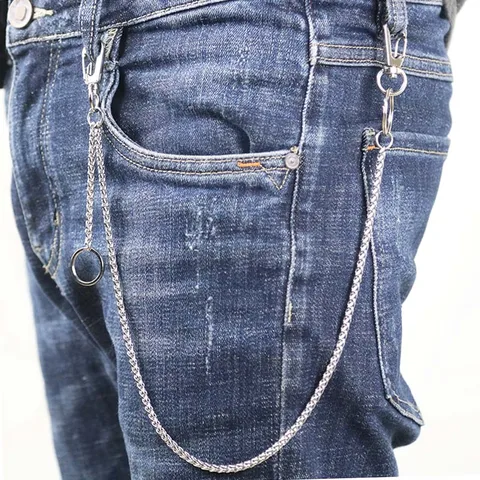 Модное ожерелье из нержавеющей стали, длинная металлическая цепочка-кошелек, поводок, брелок для брюк, джинсов, кольцо-зажим, мужское ювелирное изделие в стиле хип-хоп