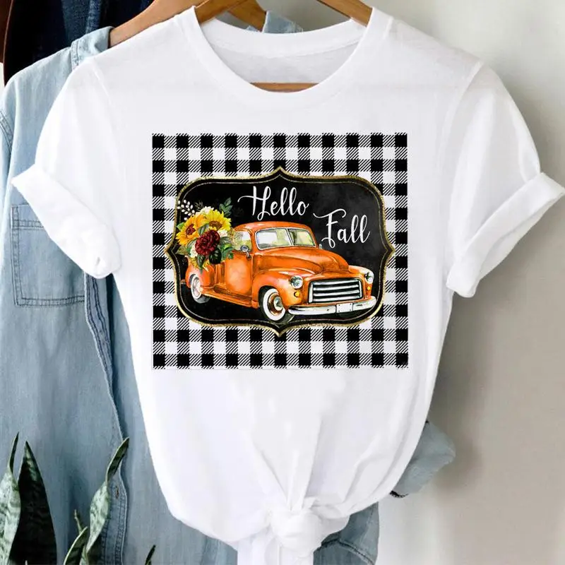 

Women Autumn Season Pumpkin Fall Halloween Thanksgiving Graphic Clothes Tshirt Top Print T Female Short Sleeve Tee T-Shirt