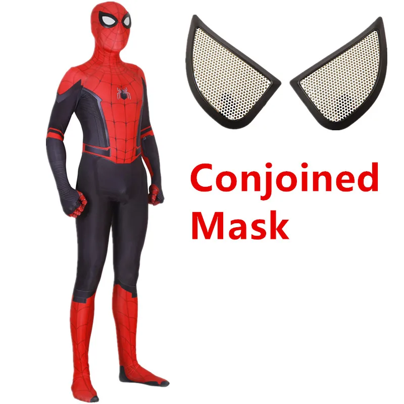 Conjoined Mask Для взрослых и детей Человек-паук далеко от дома Питер Паркер Косплэй костюм зентай, костюм Человека-паука супергероя Боди Комбинезоны для женщин - Цвет: Conjoined Mask