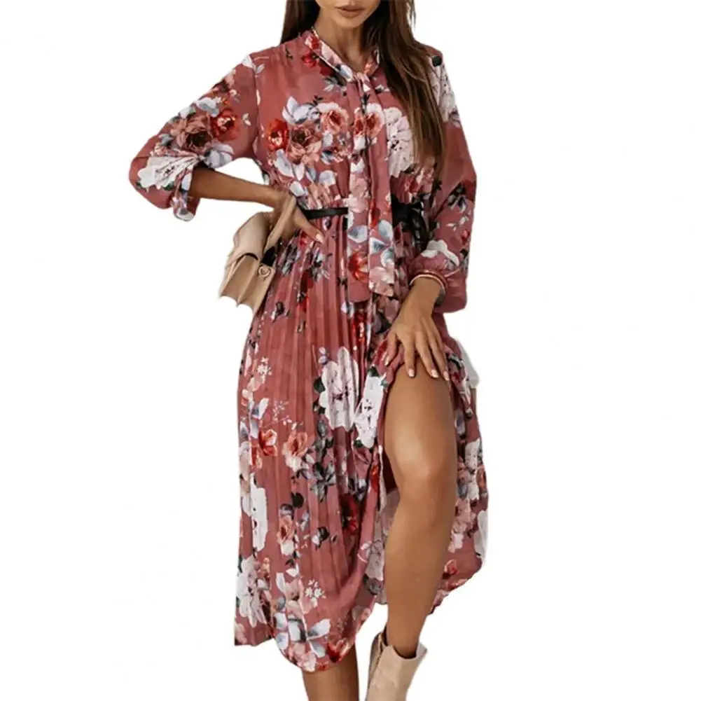 

Elegant dresses for women Dresses Loose Floral Long Lantern dresses Sleeve Pleated Dress Women Mid-Calf Dress платье женское