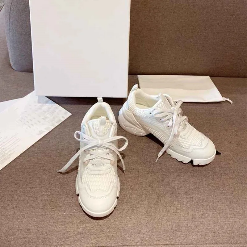 

2021 NEW Mesh Women Sneakers Lace Up Thick Bottom Breatheable Genuine Leather Casual Shoes Luxury Brand New Design Women Shoes