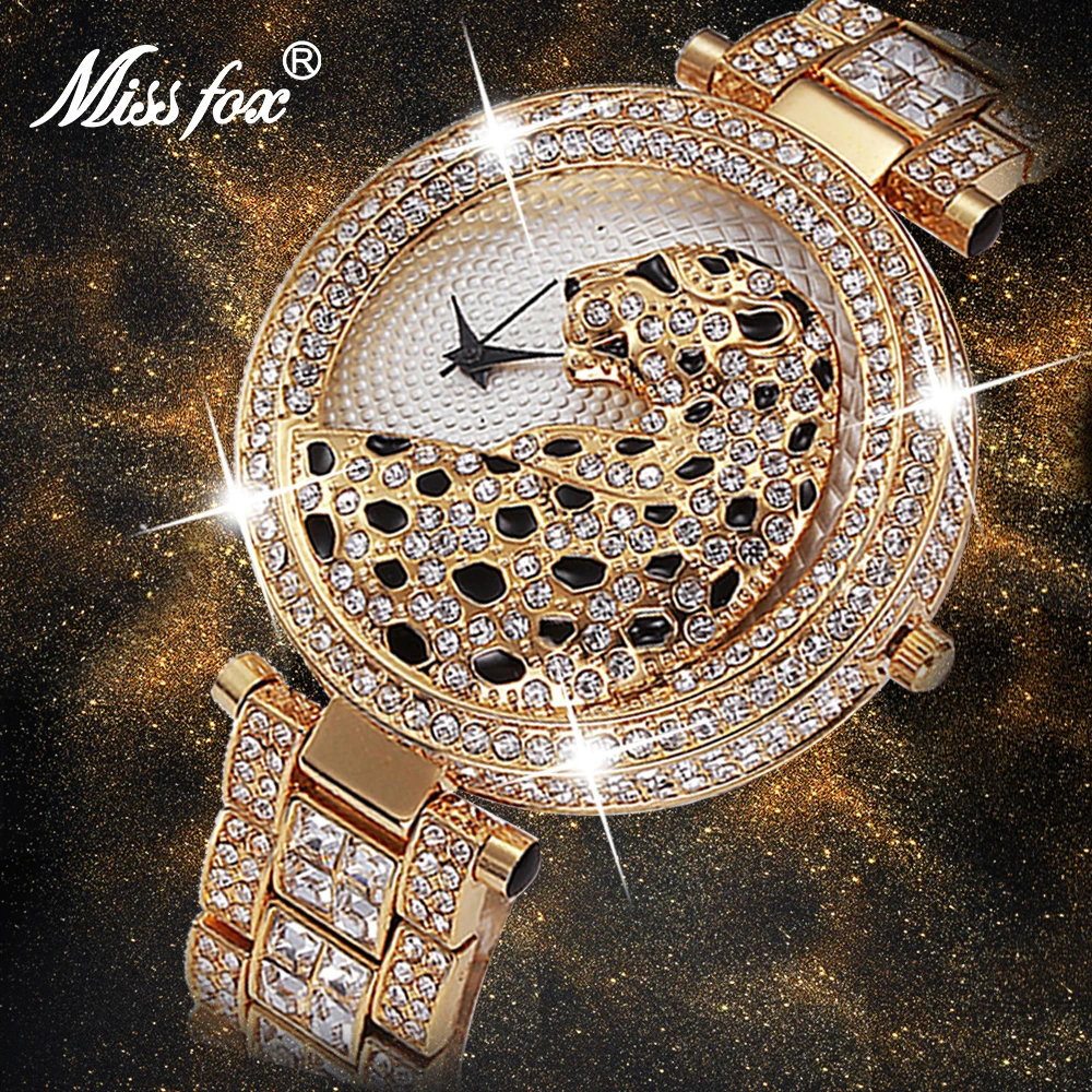 

MISSFOX Women's Watches Luxury Famous Brand Diamond Gold Watch Retro Leopard Unusual Watches Top Sale reloj mujer elegante Gifts