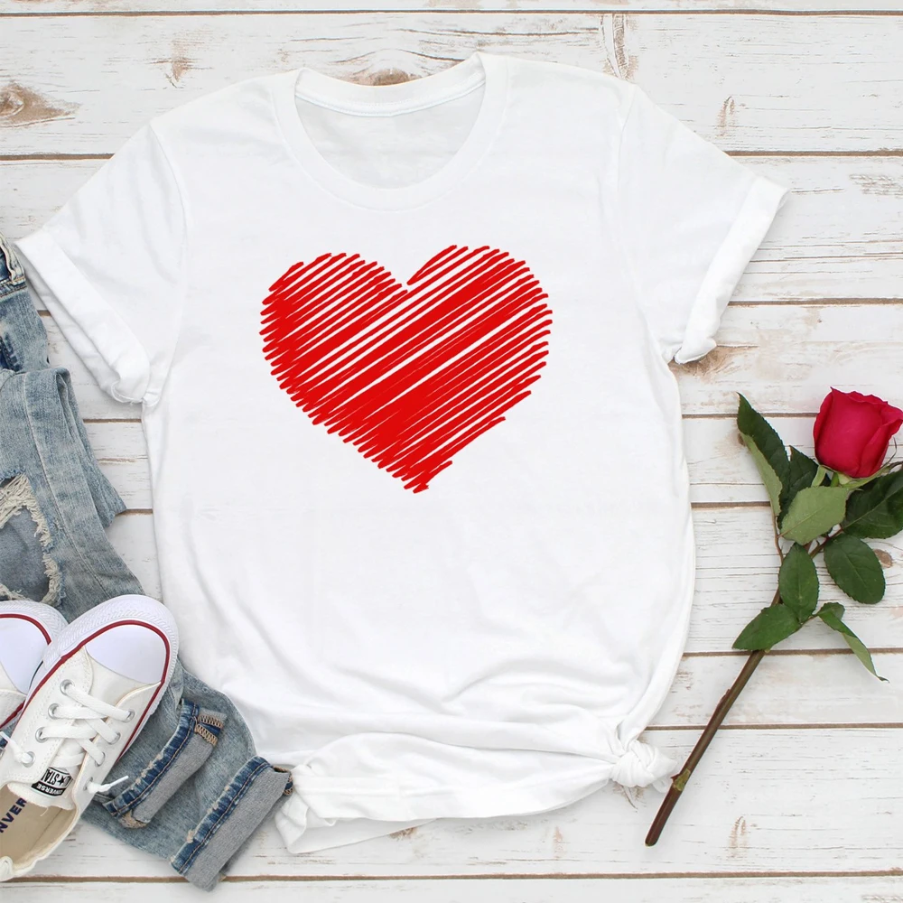 Футболка с принтом в виде сердца забавная хлопковая стиле 90 х красным сердцем на