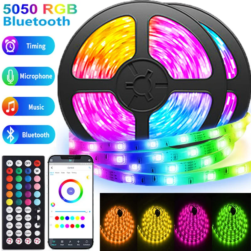 Bluetooth LED Strip Lights Decoration 5050 RGB Strip LED Lamp Flexible Ribbon Stripe DC 12V RGB Diode Tape IR Controller Adapter