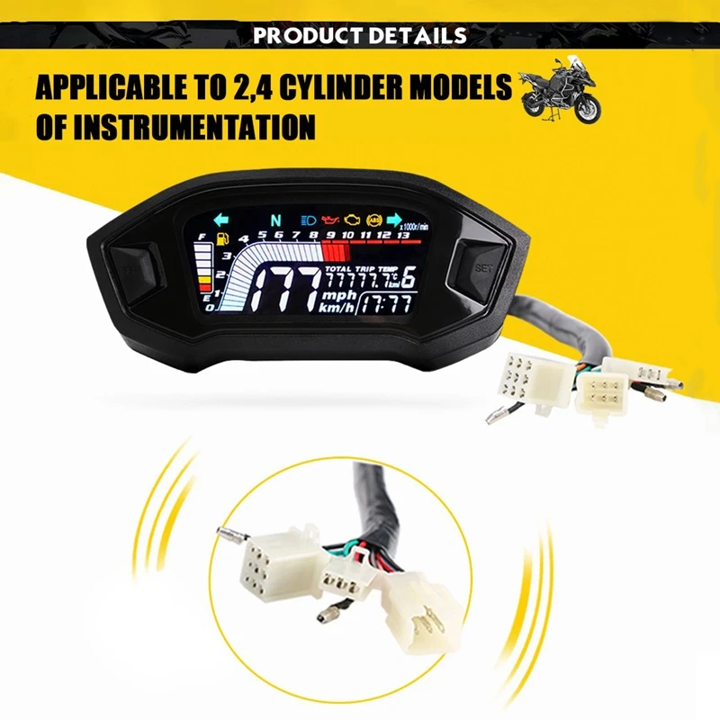 

Universal Motorcycle LCD Digital Speeeter 13000RPM Backlight Digital Odemeter Tachometer for 1,2,4 Cylinder
