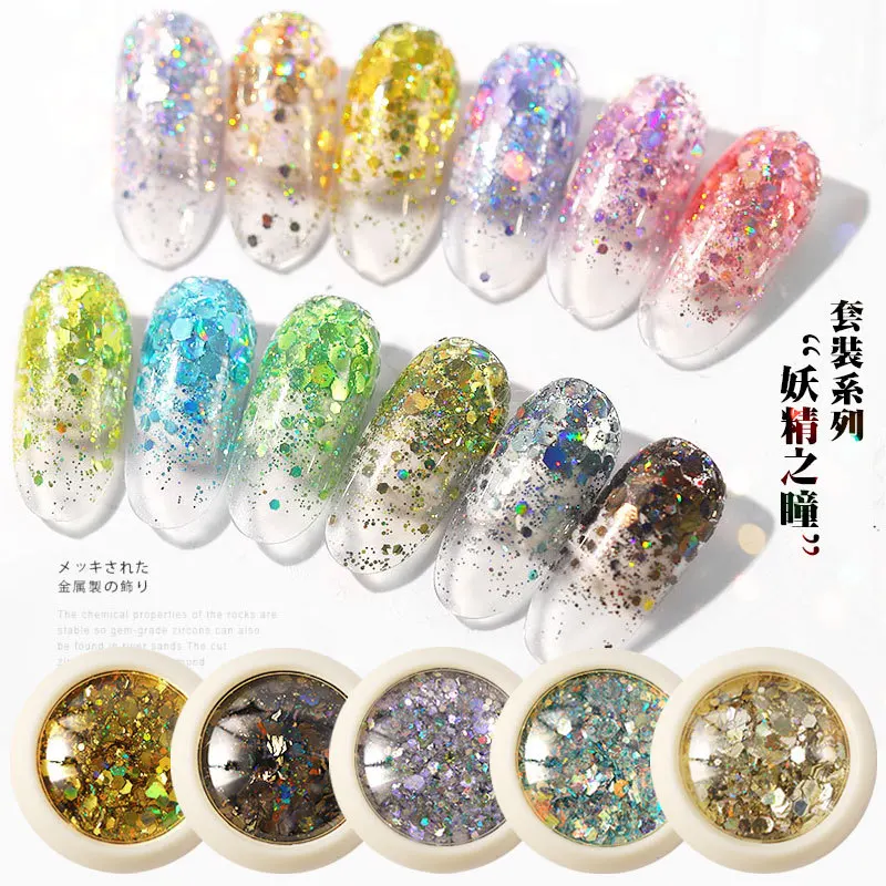 

6 шт./партия микс Цвет Размеры Корея, синий цвет, с блестками, хлопьевые блестки, посыпанные блестки уход за кожей лица, нейл-арта украшения ПВ...