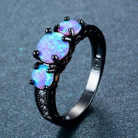 exquisite female round blue fire opal fashion ring black gold filled wedding rings for women vintage jewelry anillos mujer