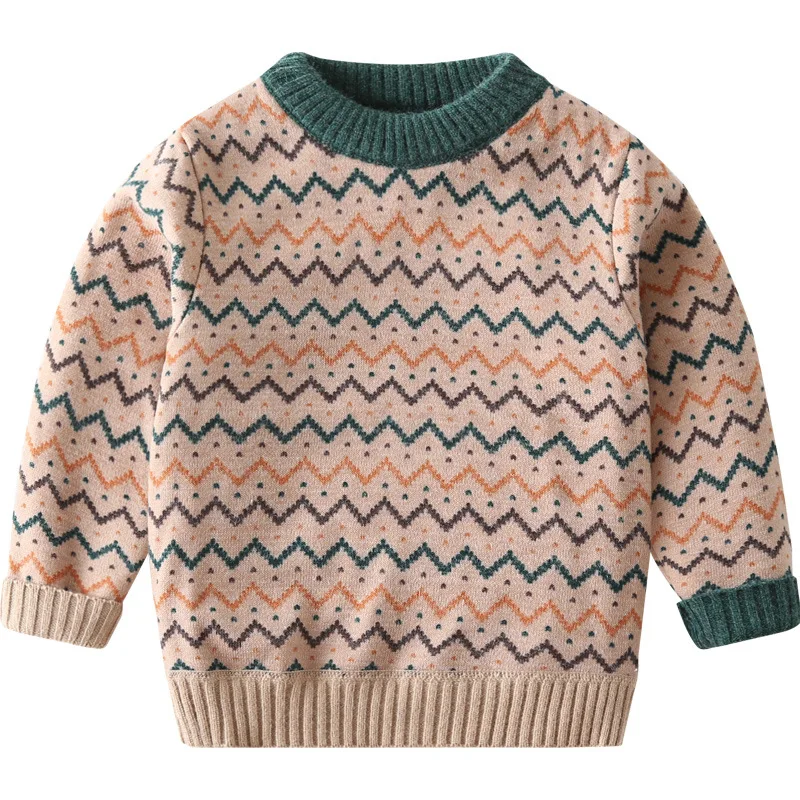 

2020 Children Clothing AutumnWinter Plus Velvet Girls Sweater Children Color Matching Fashion Sweater Top Christmas Sweater