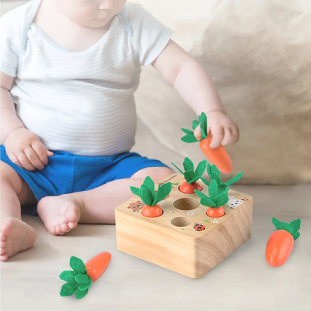

Montessori toy set wooden toys baby pull carrot shape matching size cognitive puzzle children wooden baby toys