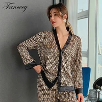 fanceey 2021 womens pajamas sets new luxury style fashion underwear cross letter sleepwear silk like casual home suit nightwear