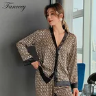 Женский пижамный комплект Fanceey, комплект нижнего белья в роскошном стиле, пижамы с принтом букв, Шелковый, повседневный домашний костюм, ночная рубашка, 2021