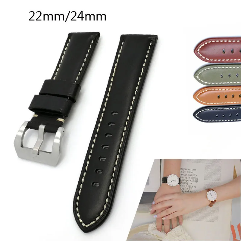 

DICTAC Replacement Wrist Strap Quick Release Watchband Leather Watch Strap With Stylish Casual Silver Buckle 22/24MM