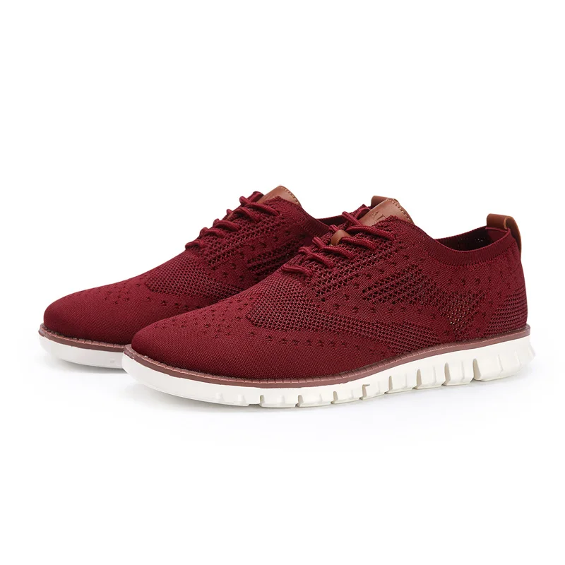136 Dark Red Misalwa Полые Дышащие Трикотажные сетчатые мужские кроссовки на плоской подошве Новая мужская обувь с перфорацией типа «броги» легкая обувь со шнуровкой в британском стиле - Цвет: 136 Dark Red