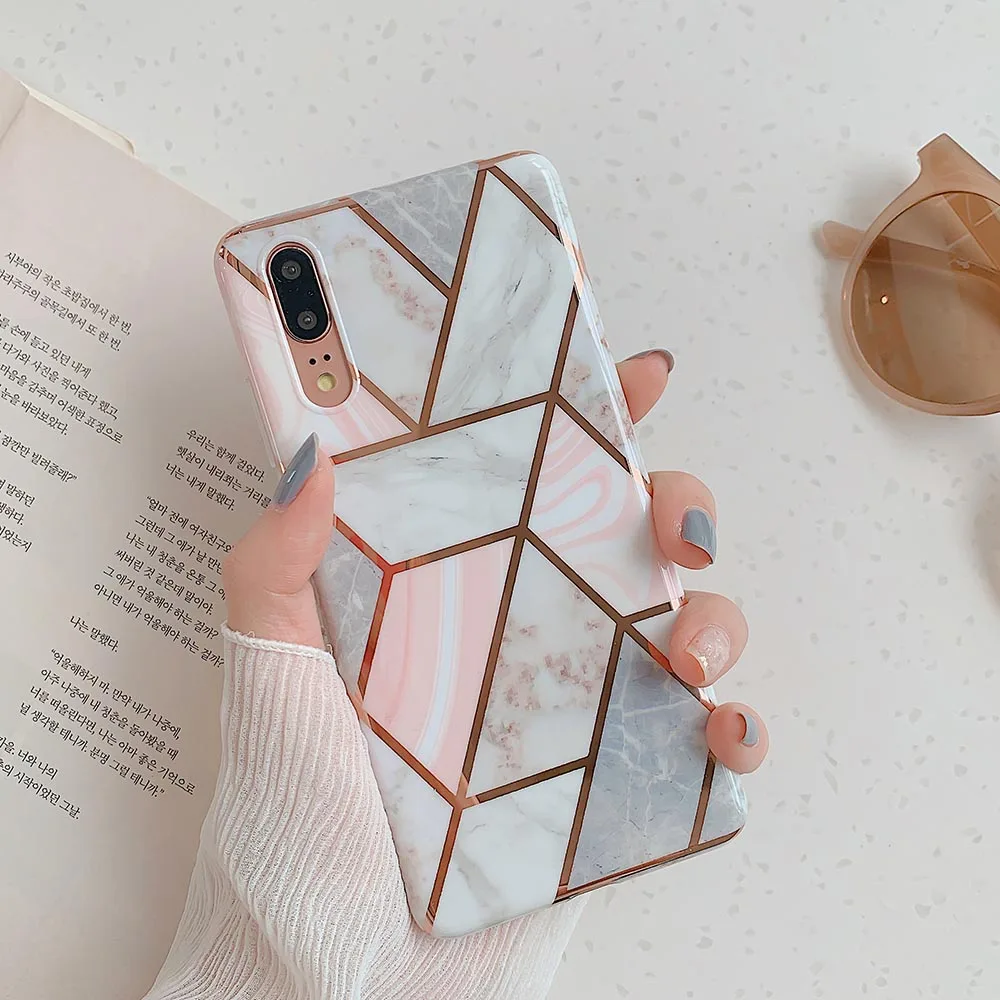 a Чехлы для телефонов LOVECOM с геометрическим мрамором и текстурой для huawei mate 30 P30 P20 Pro Lite mate 20 Lite мягкая задняя крышка с гальваническим покрытием IMD - Цвет: a