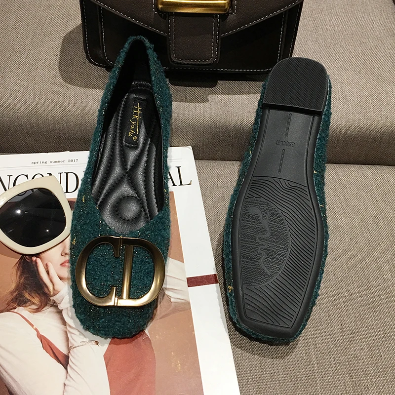 Брендовая обувь с пряжкой Женские балетки на плоской подошве Модельные Мокасины