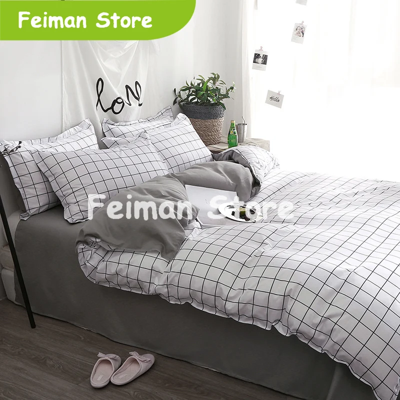 Домашний текстиль черную клетку пододеяльник наволочка простыня простой