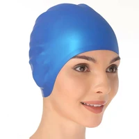 silicone waterproof swimming caps protect ears long hair sports swim pool hat swimming cap adults men women pure color hat