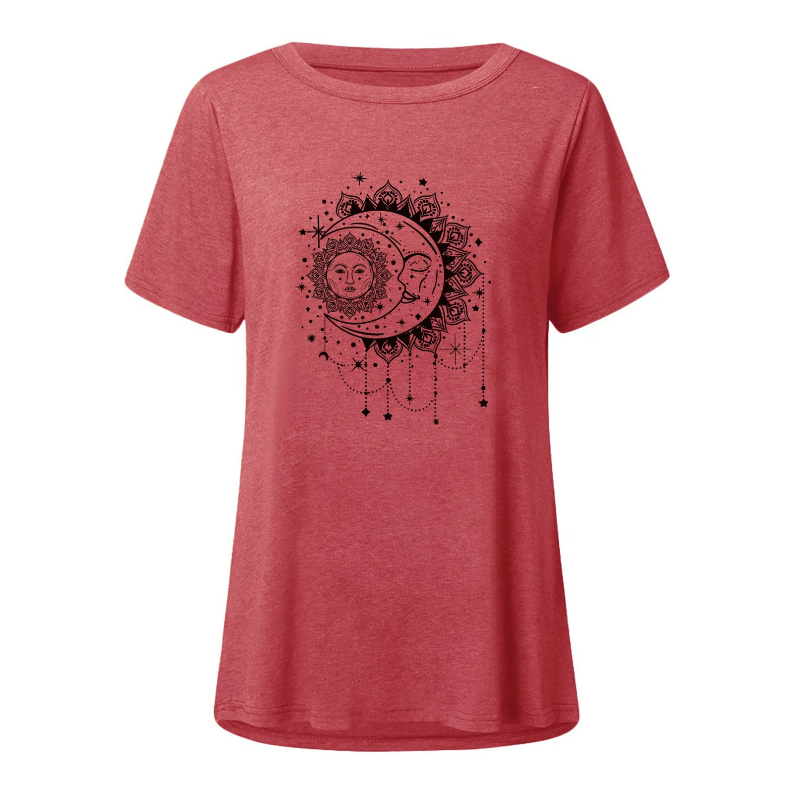 

Large Size S-5XL Women Short Sleeve T-Shirt Sun And Moon Print O-Neck Loose Irregular Tops Summer Casual Lady T-Shirts Plus Size