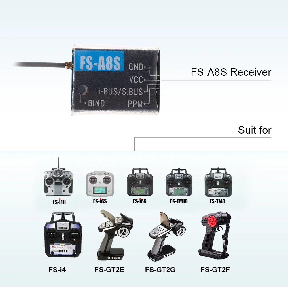 Flysky FS-A8S мини 8CH RC приёмника PPM i-BUS SBUS Выход для FS-i6S FS-i6X FS-i10 FS-TM10 контроллера