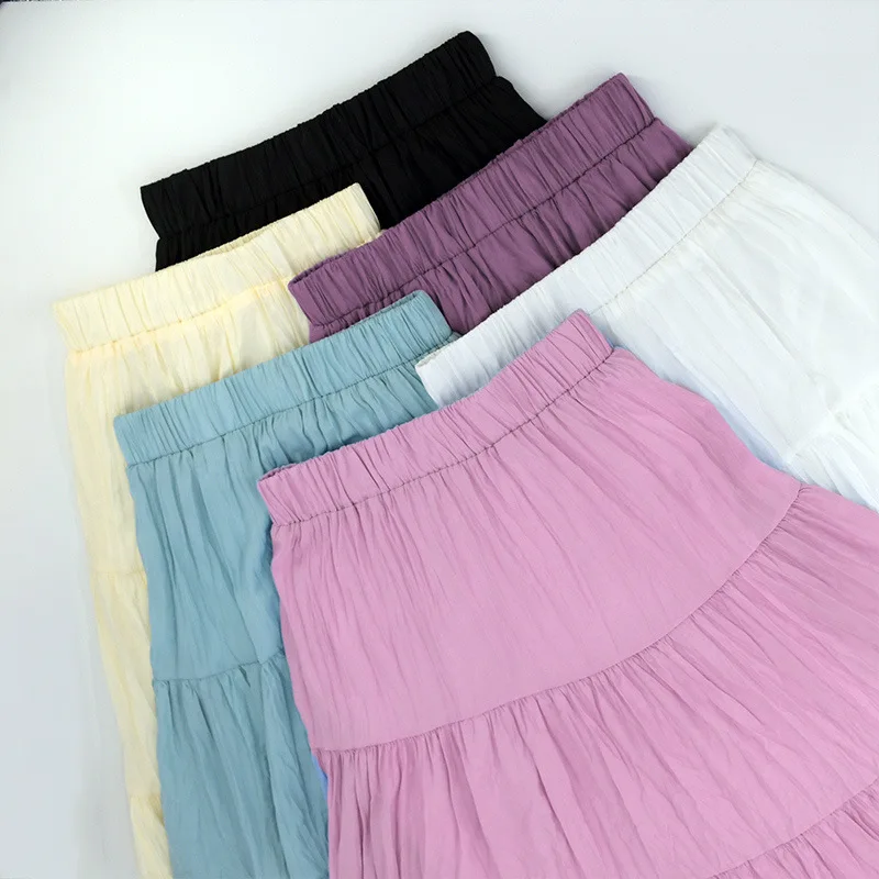 

Maxi Skirt Casual Solid Long Skirt High Waist Versatile Gypsy Boho Skirt Ladies Bottom Tencel Cotton Solid Color Cake Dress