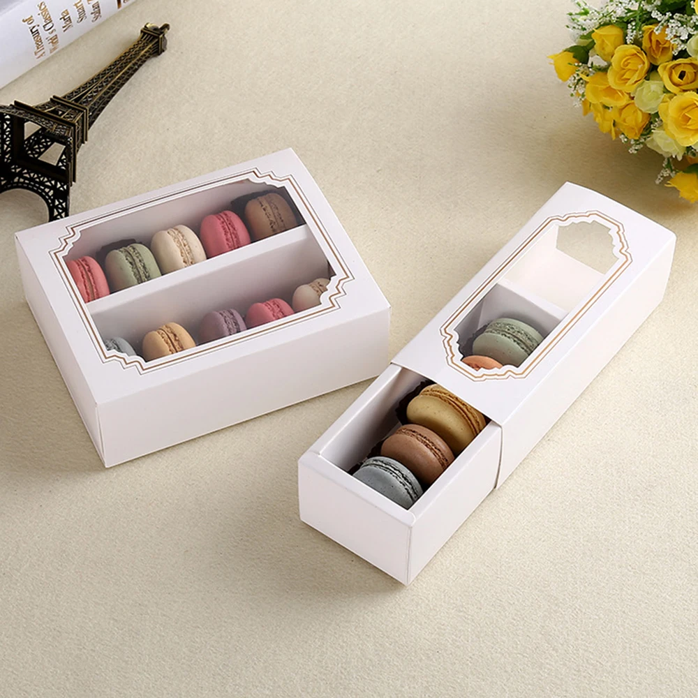 

6pcs Baking Packaging Box Drawer Paper Cake Macaroon Cookies Biscuits Packaging Box Window Wedding Party Gift
