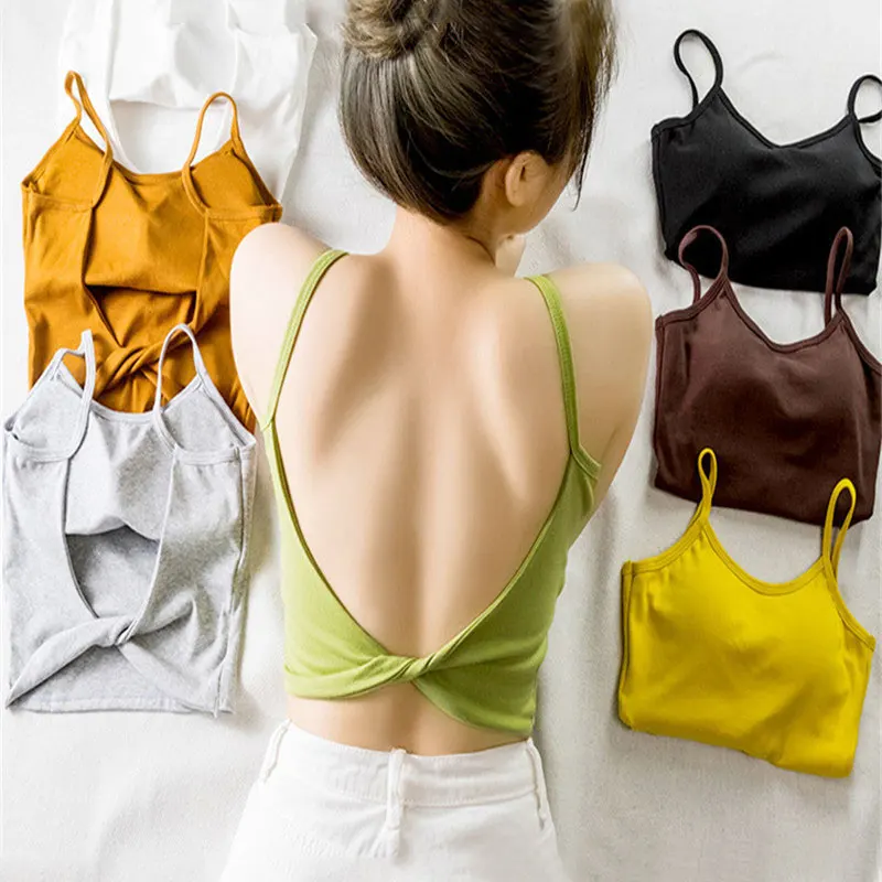 Женский сексуальный укороченный топ без рукавов с пуш ап бюстгальтером открытой