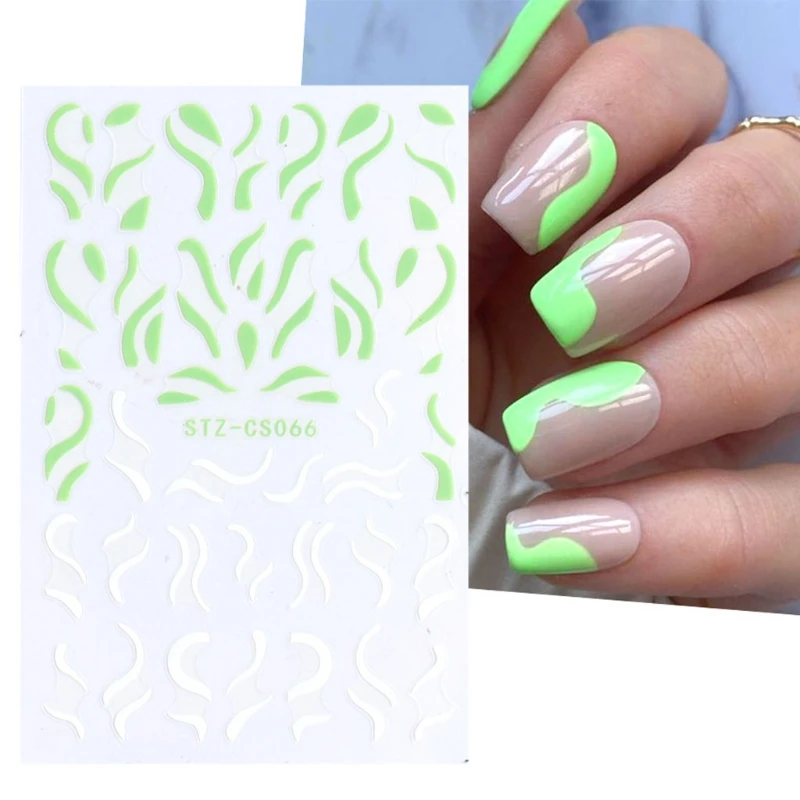 Трафарет для ногтей лента с наклейками волн белый черный зеленый синий | Красота