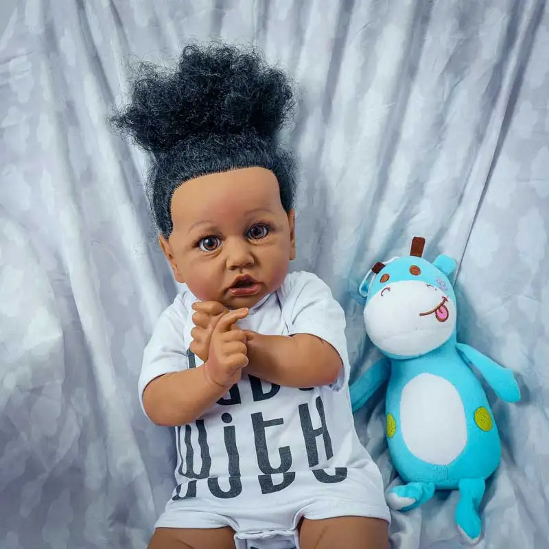 

22inch About 56cm Silicone Baby Cloth Body America Black Dolls Soft Body Lifelike Menina Reborn Doll With Heartbeat And Can Cry