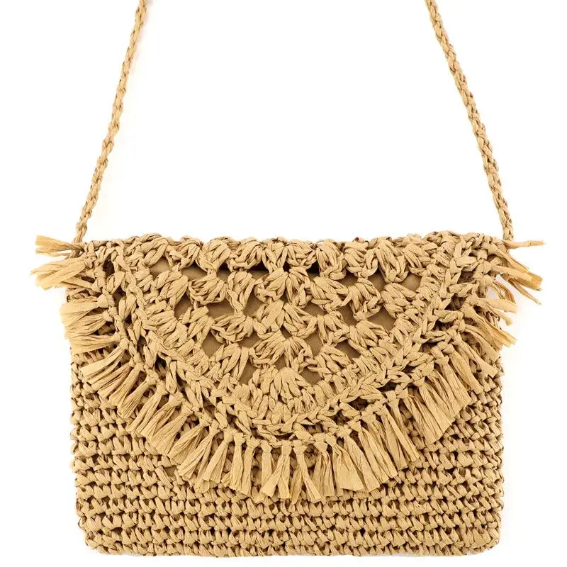 

Summer Tassel Straw Crossbody Bags For Women Paper Rope Crochet Hand-woven Women Shoulder Bag Bohemia Beach Straw Women's Bags